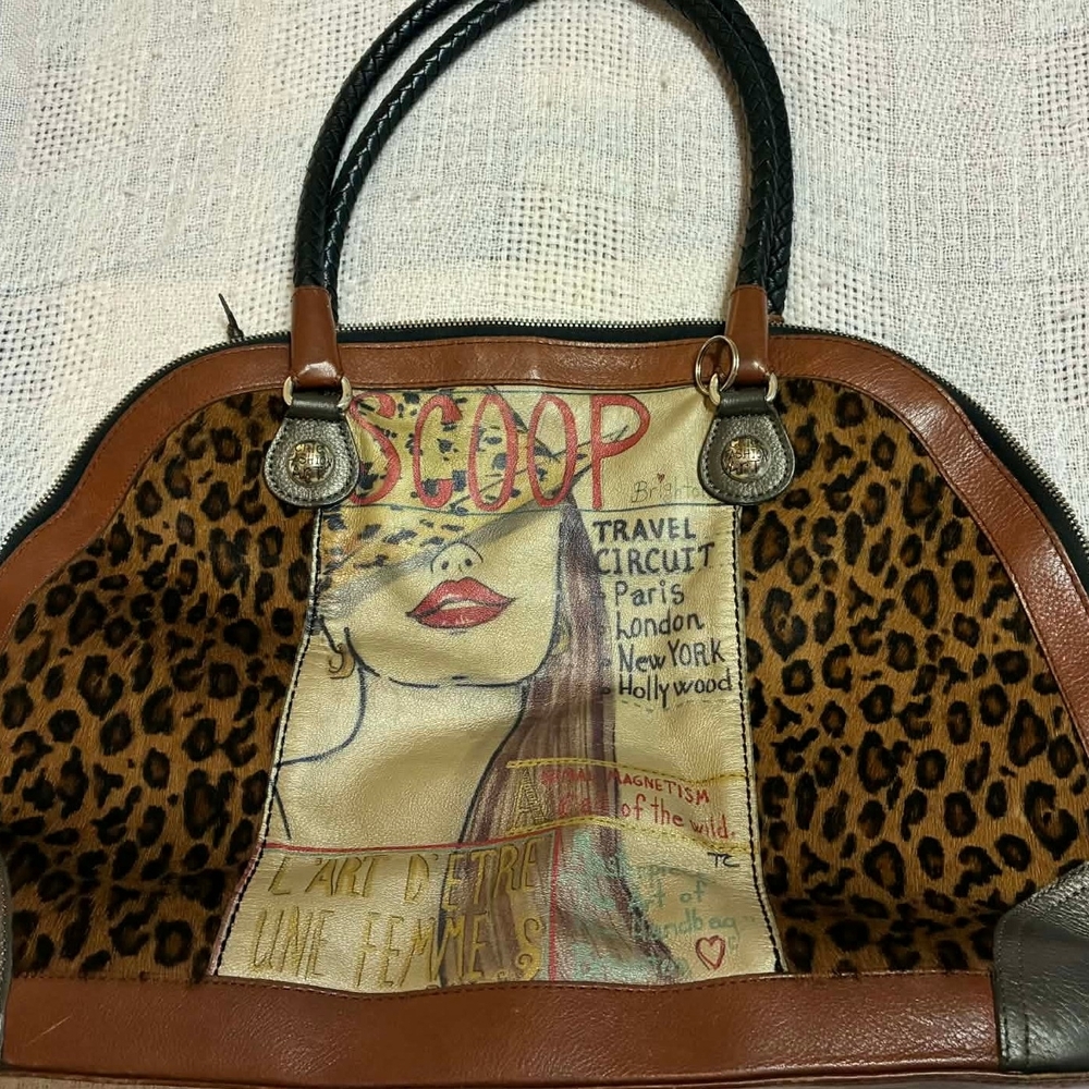 Brighton Leopard-Print Tote with Illustrated Front Panel - Brown/Black/Cream